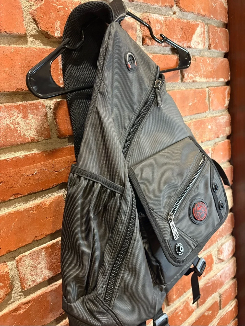 Vanlison Charcoal Grey Crossbody Sling Bag Backpack Multi Pocket Travel Daypack
